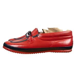 Rare Vintage Pappagallo Red Rubber Rain Loafers Sz 6 Made in Korea Fuzzy Lining